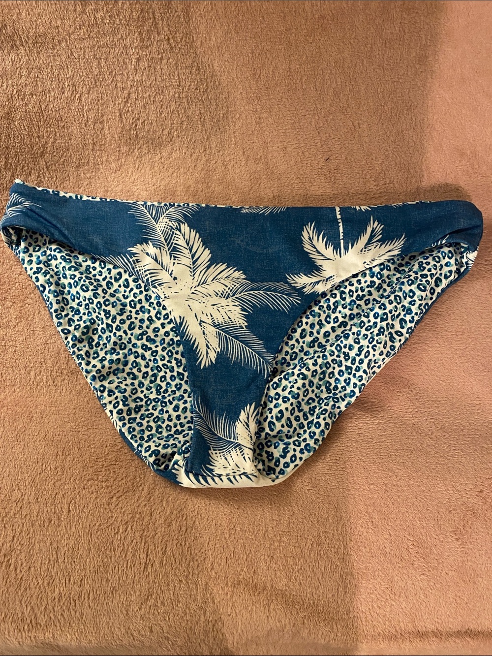 Women’s Reversible Blue Palm-Print Bikini Bottoms